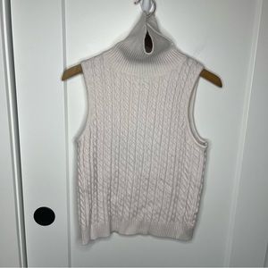 Evereve White Cable Knit Turtleneck Sleeveless Sweater Size Medium